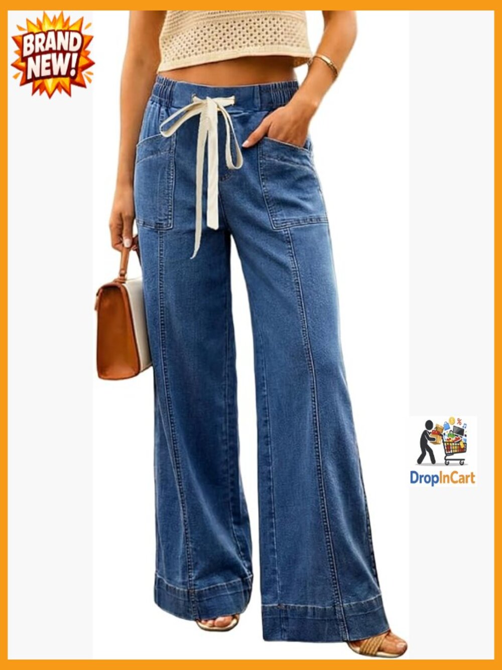 High Waisted Wide Leg Jeans Stretchy Denim Tummy Control Baggy Pants